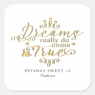 Adesivo Quadrado SONHOS REALMENTE SE TORNAM VERDADEIRAMENTE Dourado