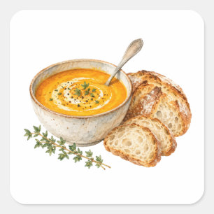 Adesivo Quadrado Sopa de Abóbora e Pão Crostado