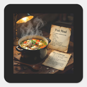 Adesivo Quadrado Sopa de cabeça de peixe caribenho
