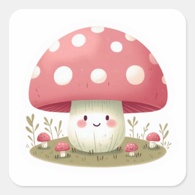 Adesivo Quadrado Sorrindo Cogumelo (Frente)