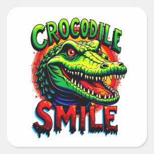 Adesivo Quadrado "Sorriso crocodilo alegre - Divertido e Whimical