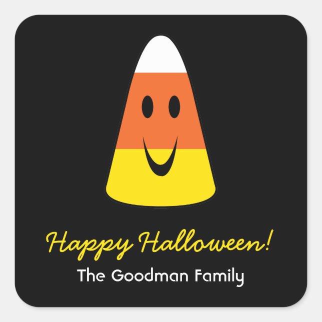 Adesivo Quadrado Sorriso de milho doce diversão bonitinho no Hallow (Frente)