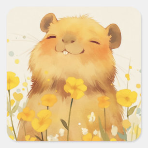 Adesivo Quadrado Sorriso Fofo de Capivara