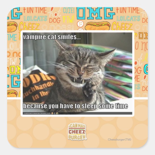 Adesivo Quadrado sorrisos vampiros de gato (Frente)