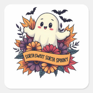 Adesivo Quadrado Sorta Sweet Sorta Spooky Halloween Ghost Fall Love