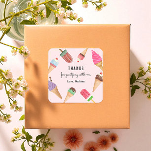 Adesivo Quadrado Sorvete Azul, cor-de-rosa, colorido, obrigado