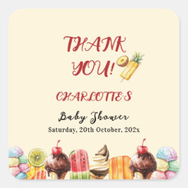 Adesivo Quadrado Sorvete de Aquarela Colorida Chá de fraldas doce