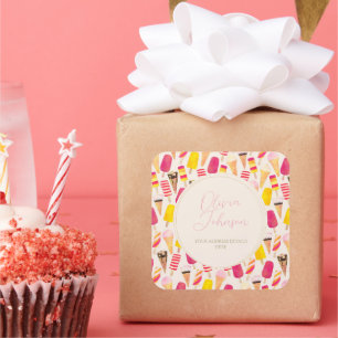 Adesivo Quadrado Sorvete de Aquarela de Verão Doce