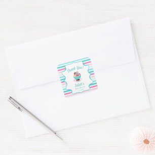 Adesivo Quadrado Sorvete de Aquarela Sundae Baby Shower