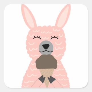 Adesivo Quadrado Sorvete De Comida De Llama Cor-De-Rosa