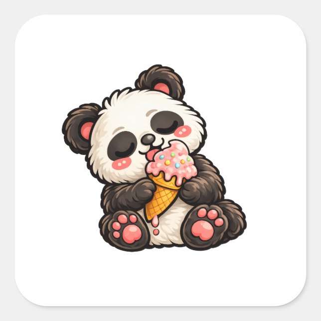 Adesivo Quadrado Sorvete de Panda Fofo (Frente)