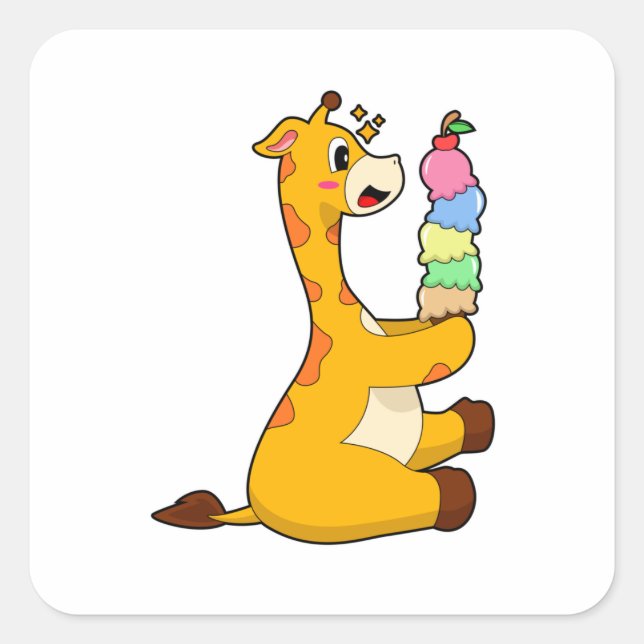 Adesivo Quadrado Sorvete Giraffe Waffle (Frente)