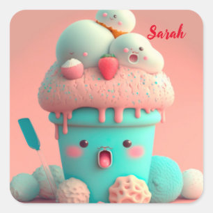 Adesivo Quadrado Sorvete Kawaii
