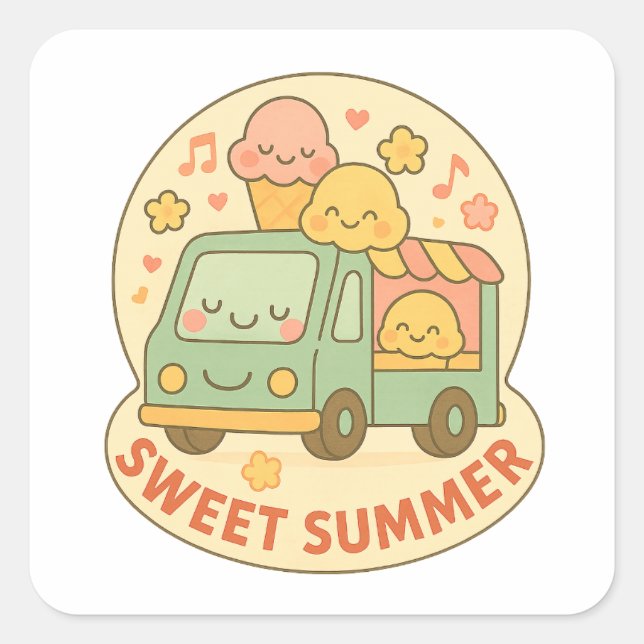 Adesivo Quadrado Sorvete Kawaii Truck Sweet Summer Sticker (Frente)