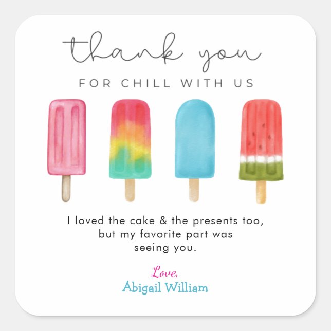 Adesivo Quadrado Sorvete Pastel Aniversário Obrigado Cartões (Frente)
