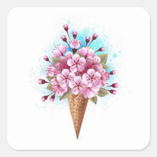 Adesivo Quadrado Sorvete Waffle Rosa Sakura Cone