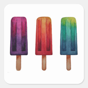 Adesivo Quadrado Sorvetes bonitos do Popsicle da aguarela