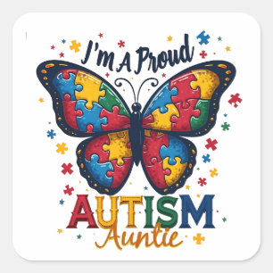 Adesivo Quadrado Sou uma Tia Orgulhosa da Conscientização do Autism