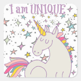Adesivo Quadrado Sou ÚNICO - Unicórnio e Stars Stickers