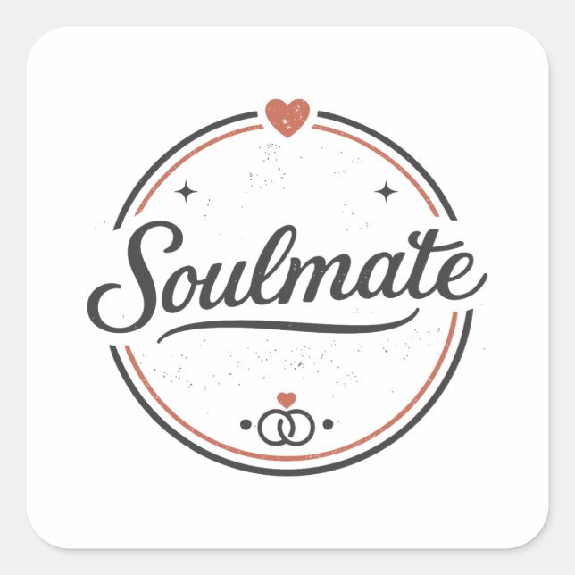 Adesivo Quadrado Soulmate Retro Love Minimal(Light) Couple Matching (Frente)