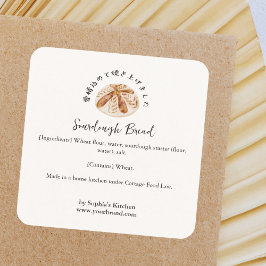 Adesivo Quadrado Sourdough Bread Watercolor Bakery Ingredient