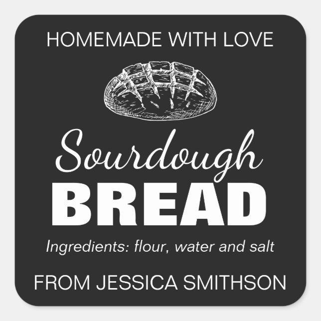 Adesivo Quadrado Sourdough Homemade Items Label (Frente)