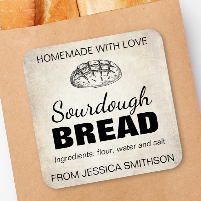 Adesivo Quadrado Sourdough Homemade Items Label SD01_01sqb (Criador carregado)
