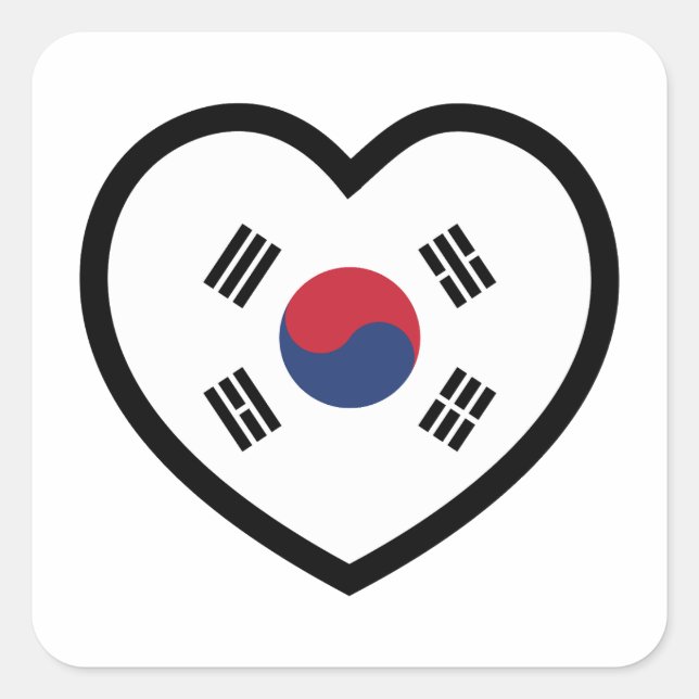 Adesivo Quadrado South Korea Flag Heart (Frente)