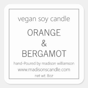Adesivo Quadrado Soy Candle   Simples Cinzas Minimalistas e Branco