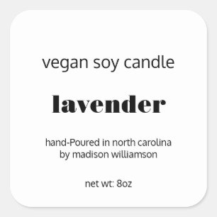 Adesivo Quadrado Soy Candle   Simples Preto e Branco Personalizado