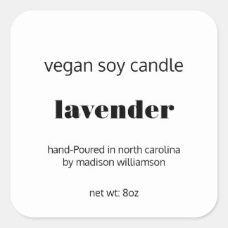 Adesivo Quadrado Soy Candle | Simples Preto e Branco Personalizado 