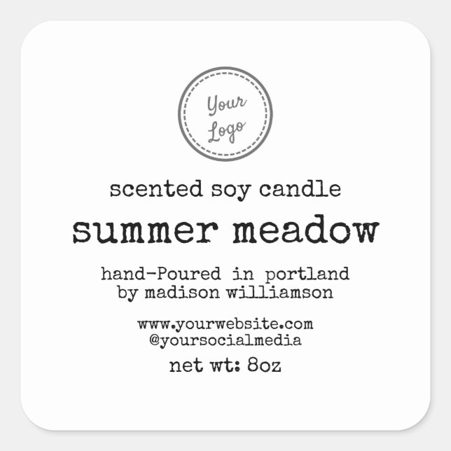 Adesivo Quadrado Soy Candle | Texto da máquina de escrever |Adicion (Frente)