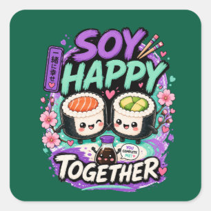 Adesivo Quadrado Soy Feliz Juntos – Fofos Casais de Sushi Kawaii