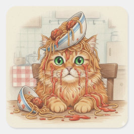 Adesivo Quadrado Spaghetti Kitty, Orange, Stickers