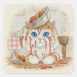 Adesivo Quadrado Spaghetti Kitty, White, Stickers