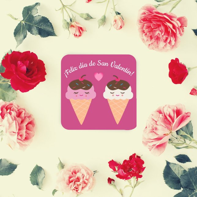 Adesivo Quadrado Spanish Valentine's Day Sticker with Ice Cream (Criador carregado)