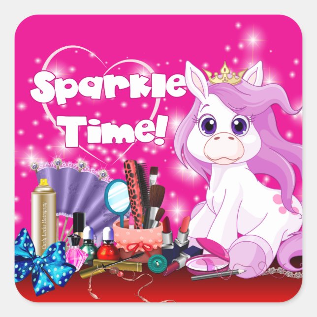 Adesivo Quadrado Sparkle Time Pony Makeup Party (Frente)