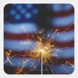 Adesivo Quadrado Sparkler com bandeira americana