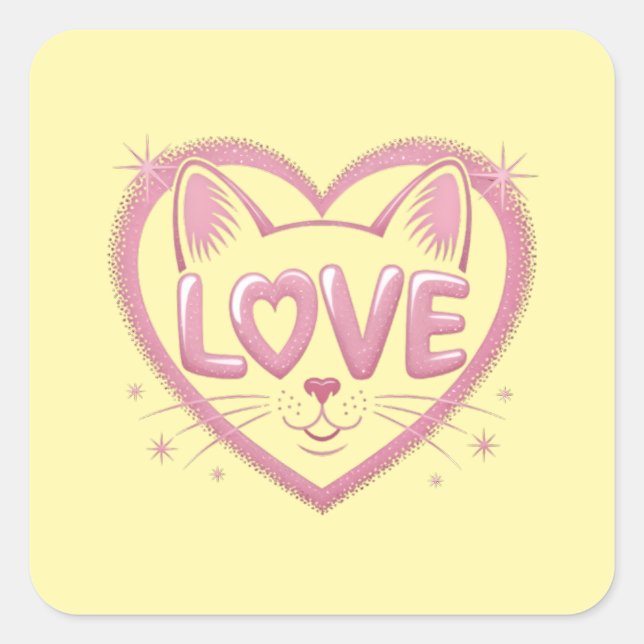 Adesivo Quadrado Sparkling Cat Love (Frente)