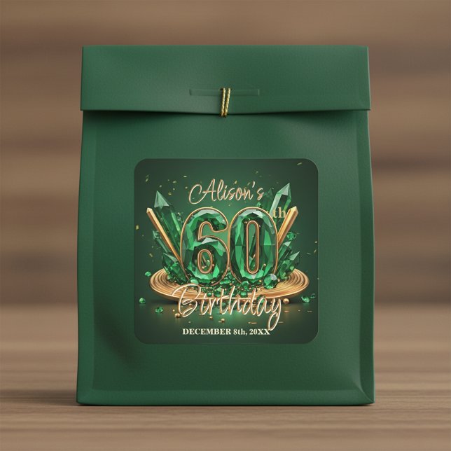 Adesivo Quadrado Sparkling Luxury Emerald Green Gold 60th Birthday (Criador carregado)