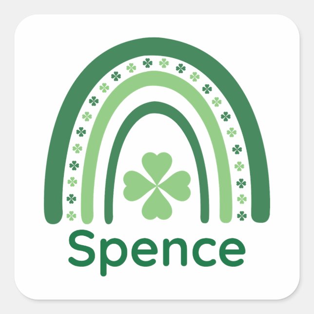 Adesivo Quadrado Spence Name Clover Boho Rainbow (Frente)