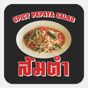 Adesivo Quadrado Spicy Papaya Salad [Som Tam] ... Comida tailandesa