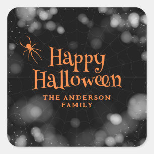 Adesivo Quadrado Spider Cobweb Happy Halloween