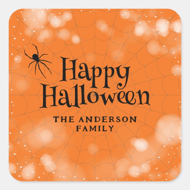 Adesivo Quadrado Spider Cobweb Happy Halloween (Frente)