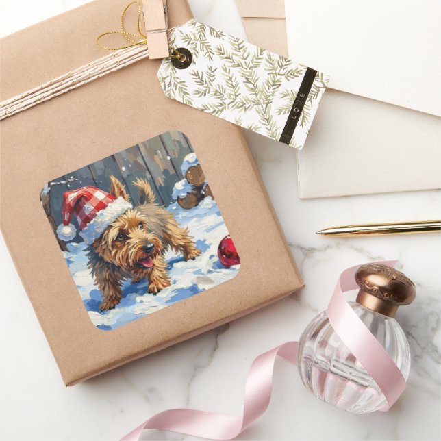 Adesivo Quadrado Spirited Cairn Terrier Dog Digging for Christmas T (Presentear)