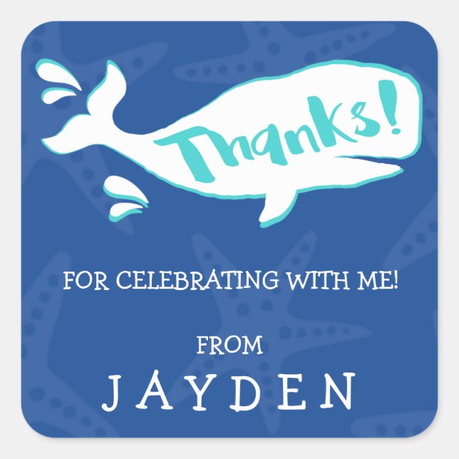 Adesivo Quadrado Splash de Baleia | Obrigado, Apostadores De Aniver (Frente)