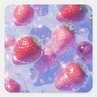 Adesivo Quadrado Splash de Grama de Morango