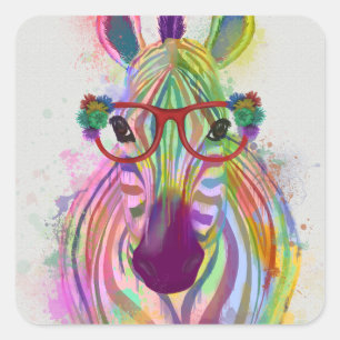 Adesivo Quadrado Splash de Zebra Rainbow