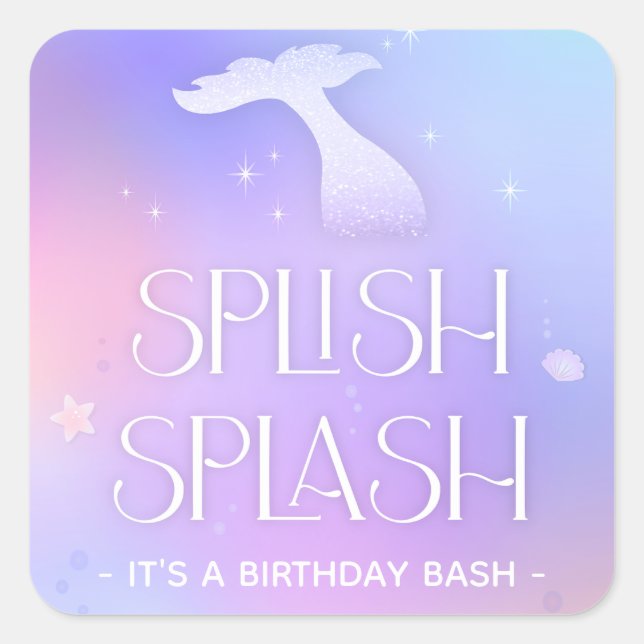Adesivo Quadrado Splash Whimsical Sparkly Smermaid Aniversário (Frente)