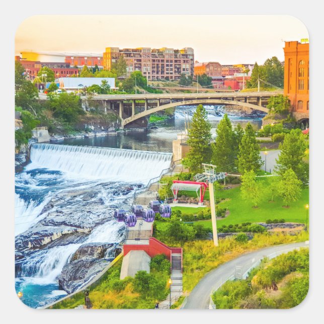 Adesivo Quadrado Spokane Falls Washington Sticker (Frente)